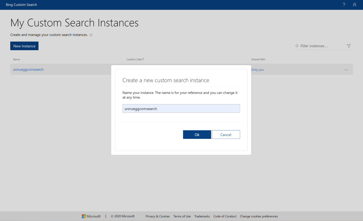 Create a new custom search instance
