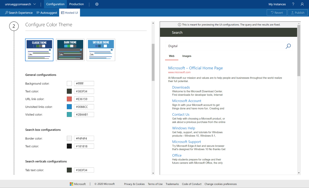 Hosted UI select color theme