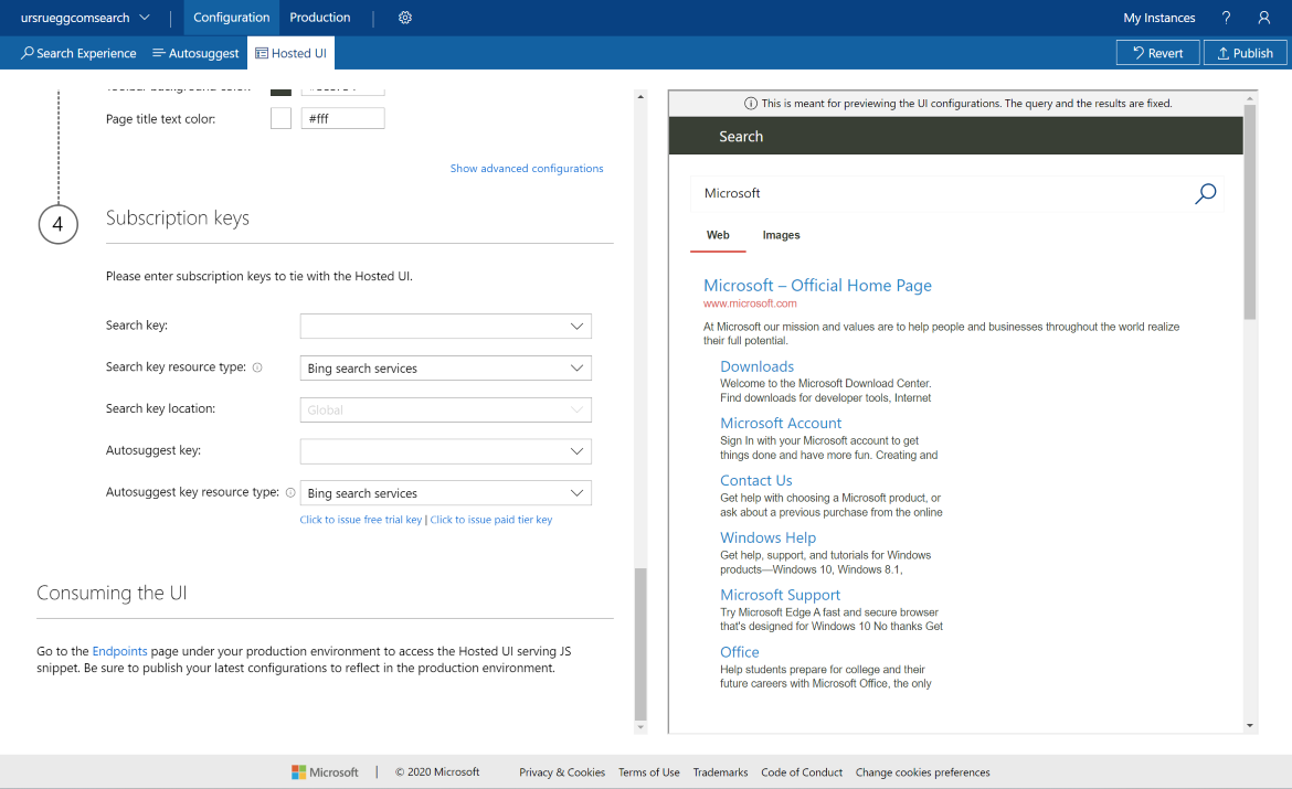 Hosted UI additional configurations, Add Subscription Key