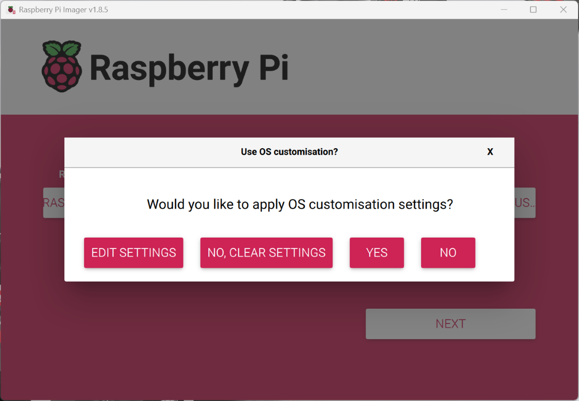 Confirm the Rasbperry Pi Options Settings and select «Yes»