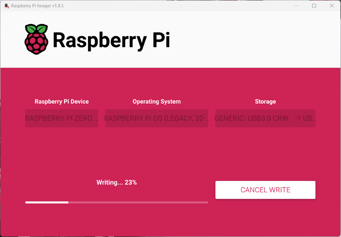 Rasbperry Pi Imager - Writing the image to the SD Card.