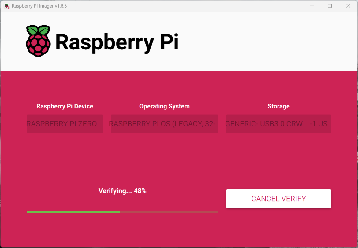 Rasbperry Pi Imager - Verifying the image on the SD Card.