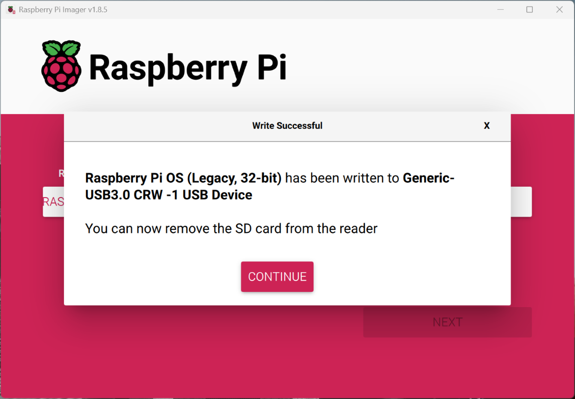 Rasbperry Pi Imager - Raspberry Pi OS image is successfull on the SD Card .