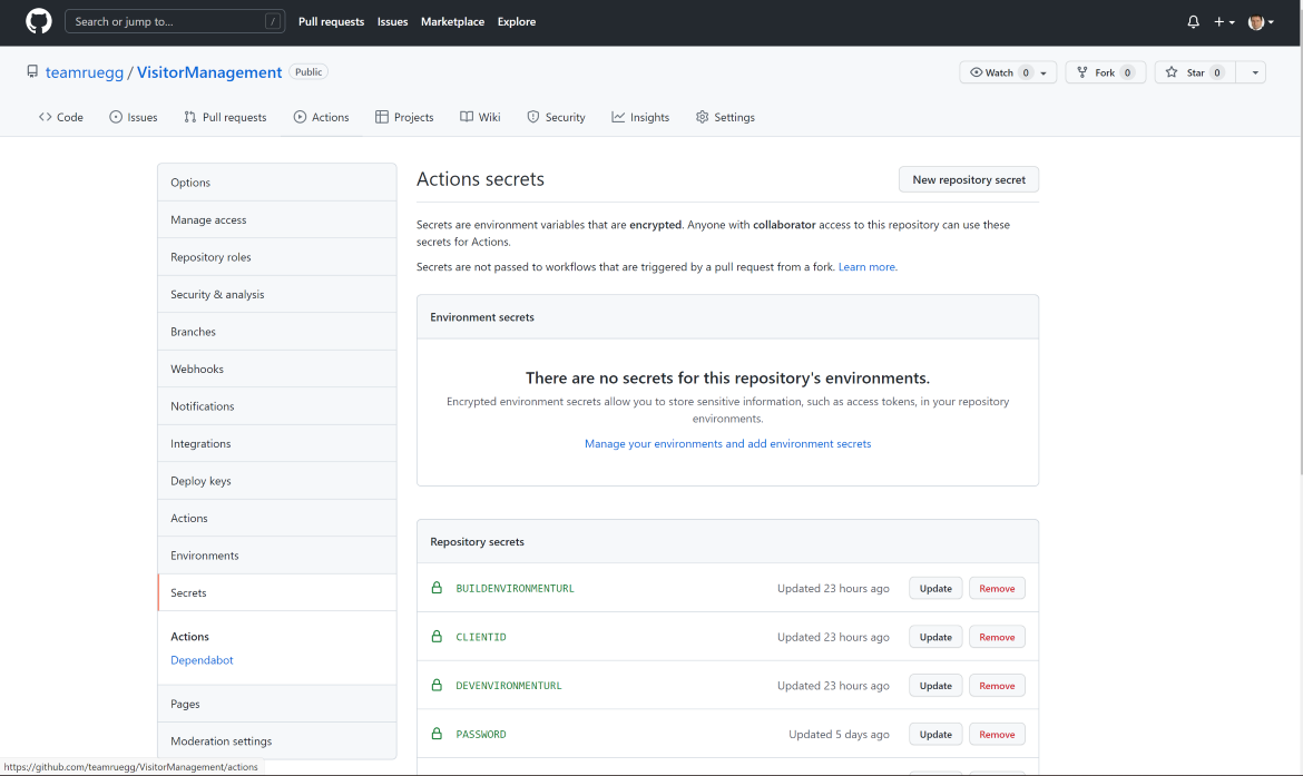 PowerPlatform ALM Using GitHub Actions Step 4 GitHub Create New Secrets