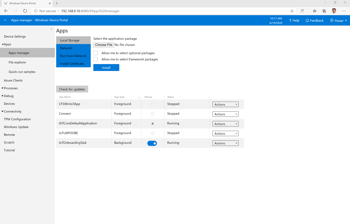 IoT Core Device Portal